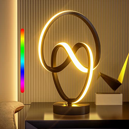 airnasa LED Nachttischlampe, Spiral Tischlampe Moderne, Touch Dimmbar, RGBW 10 Einstellungen, für Geschenk, Schenken, Nachttisch lampe - Schwarz von airnasa