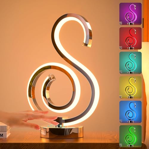 airnasa Nachttischlampe Touch, Rgb Modernes Led Nachttischlampe 7 Farben Spiral Design, 10 W, 1300 lm, für Schlafzimmer, Wohnzimmer, Tische, Dekorationen, Geschenke (Chromfarbe) von airnasa