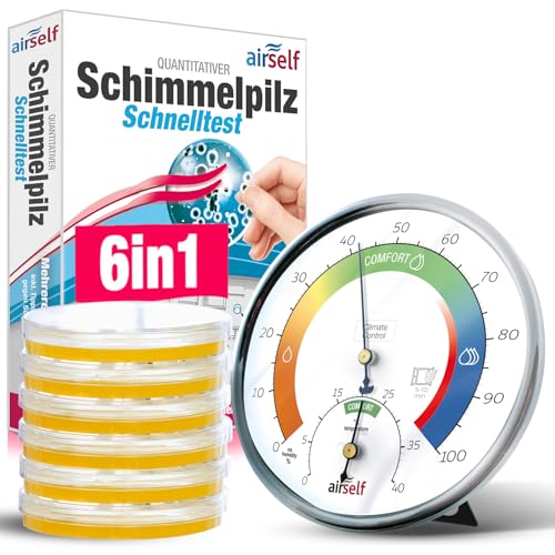 Schimmeltest + Thermohygrometer: Zum Check der Schimmelbelastung für bis zu 6 Räume. Inkl. analogem Thermo-Hygrometer von airself