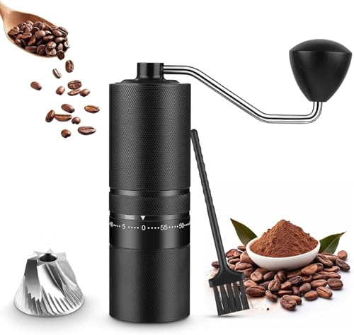 Manuelle Kaffeemühle mit geradem Griff - Premium integrierte Ganzmetall-Edelstahl-Handmühle für Kaffeebohnen mit 60 einstellbaren Mahlgradeinstellungen für French Press, Drip, Espresso von aiworth