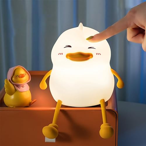 Nachtlicht Entenlampe für Kinder - Niedlicher Silikon Squishy Leuchtet auf Berühren Nachttischlampe für Kinderzimmer Baby - Tragbare und Wiederaufladbare Dimmbare Touch-Steuerung Lampe für Jungen Mädc von aiworth