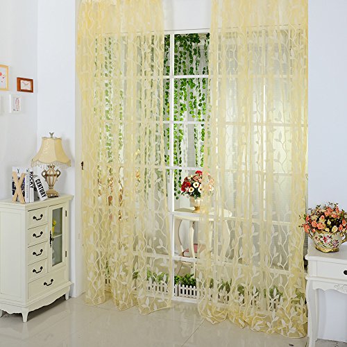 akaddy Chic Room Leaf Pattern Voile Tulle Door Window Curtain Living Room Sheer Drapes Panel Yellow von akaddy