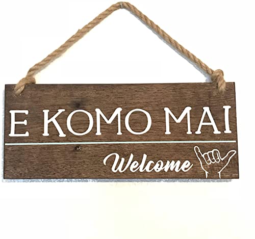 Susie85Electra E Komo Mai Welcome Zum Aufhängen Holz Schild, Hawaii Schilder, Willkommen Schilder, Wieder Palette Holz Schilder, Shaka Schilder, Vorne Tür Schilder von akeke