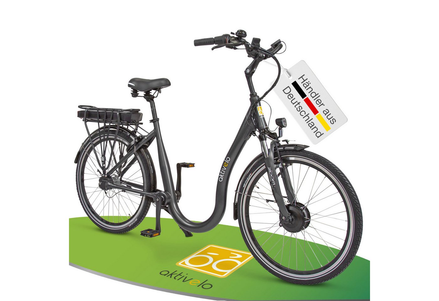 aktivelo E-Bike Tiefeinsteiger Tiefeinsteiger Damen Herren elektro Fahrrad 26 Zoll, 7 Gang, Nabenschaltung, Vorderrad-Nabenmotor, 522 Wh, Elektrofahrrad inkl. 14,5 Ah Akku von aktivelo
