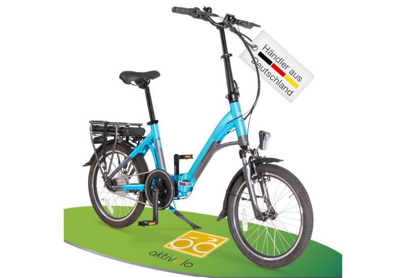aktivelo Faltrad E-Bike Klapprad, 20 Zoll bis 25 km/h, Fahrrad für Damen und Herren, 7 Gang, Nabenschaltung, bis zu 80 Kilometer, Klapprad mit Felgenbremse & Rollenbremse von aktivelo