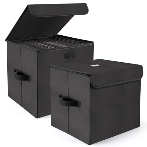 alavisxf xx Vinyl Schallplatten Aufbewahrungsbox für 12-Zoll, Nylon faltbar und stapelbar 2er-Set Vinyl LP Aufbewahrungsboxen mit Deckel und Griff, für 180 einzelne Schallplatten(12 Zoll) von alavisxf xx