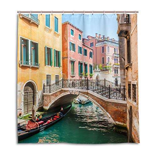 ALAZA Canal Bridge Scenic Venice Italy Duschvorhang 183 x 183 cm Wasserdicht Polyester Dekoration Badezimmer Vorhang mit Haken von alaza