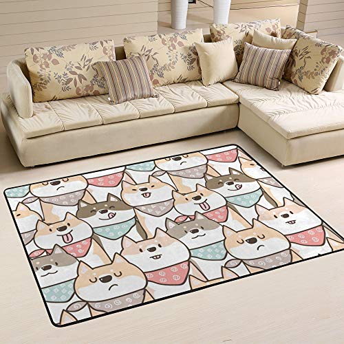 ALAZA Cartoon-Teppich Shiba Inu Hund, 1,3 m x 1,8 m, für den Innenbereich, leicht, Polyester, Bodenmatte für Wohnzimmer, Schlafzimmer, Wohnheim von alaza