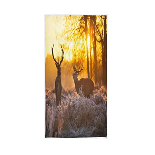 ALAZA Handtuch mit rotem Hirsch, Sonnenuntergang, Baum, Wald, Baumwolle, für Badezimmer, Dekoration, 76,2 x 38,1 cm von alaza