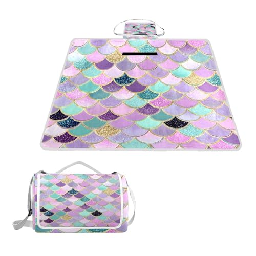 ALAZA Rechteckige, wasserdichte Picknickdecke, Meerjungfrauenschuppen, tragbar, faltbar, für den Innenbereich, für Reisen, Wandern, Camping, Park, 150 cm x 145 cm von alaza