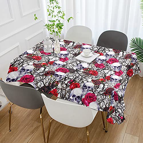 ALAZA Stoff-Tischdecke, Totenköpfe, Rosen, Blumen, Tischdecke, rechteckig, waschbar, Dekoration für Zuhause, Küche, Kaffee, Abendessen, Party (152 cm x 274 cm) von alaza