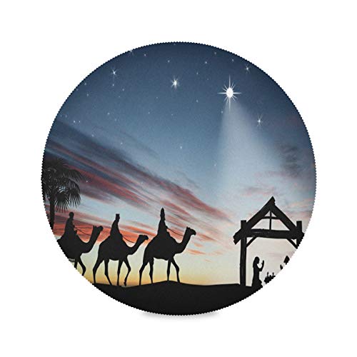 ALAZA Traditionelle christliche Weihnachtskrippe runde Tischsets für Esstisch Platzset Set mit 4 Tischsets für Zuhause Küche Urlaub Dekoration von alaza