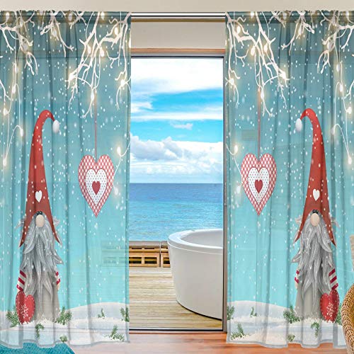 ALAZA Transparente Voile-Vorhänge, Weihnachtsmotiv, Polyester-Stoff, Fenstervorhang für Schlafzimmer, Wohnzimmer, Heimdekoration, 2 Paneele, 198,1 x 139,7 cm von alaza