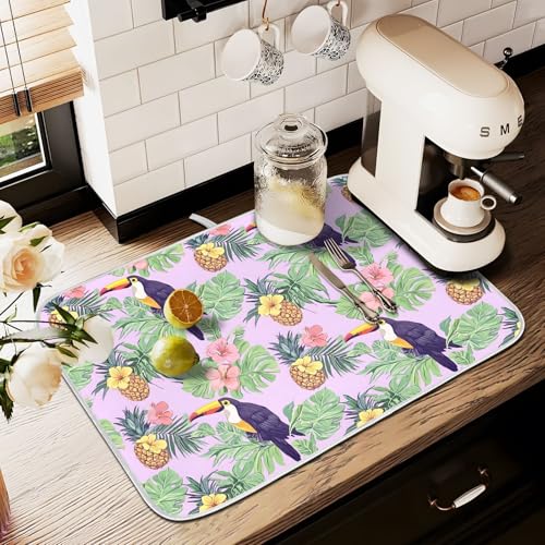 Abtropfmatte für Küchentheke, große Mikrofaser-Abtropfmatte, Ananas, Tukan, 60 x 45 cm, saugfähige Kaffeemaschinen-Schutzmatte Abtropfmatte für Küchentheke, große Mikrofaser-Abtropfmatte, Ananas, Tukan, 60 x 45 cm, saugfähige Kaffeemaschinen-Schutzmatte von alaza