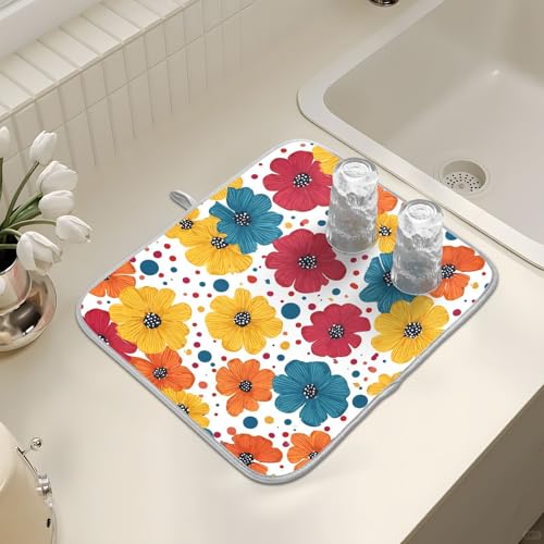 Abtropfmatte für Küchentheke, große Mikrofaser-Abtropfmatte, Blume, gepunktet, 40 x 45 cm, saugfähige Kaffeemaschinen-Schutzmatte von alaza