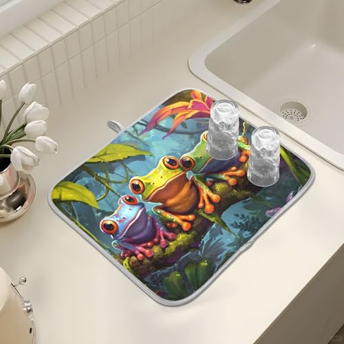 Abtropfmatte für Küchentheke, große Mikrofaser-Abtropfmatte, Frosch, tropischer Regenwald, 40 x 45 cm, saugfähige Kaffeemaschinen-Schutzmatte Abtropfmatte für Küchentheke, große Mikrofaser-Abtropfmatte, Frosch, tropischer Regenwald, 40 x 45 cm, saugfähige Kaffeemaschinen-Schutzmatte von alaza