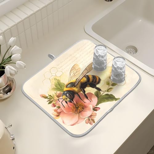 Abtropfmatte für Küchentheke, große Mikrofaser-Abtropfmatte, Honigbienen-Blumenmuster, 40 x 45 cm, saugfähige Kaffeemaschinen-Schutzmatte Abtropfmatte für Küchentheke, große Mikrofaser-Abtropfmatte, Honigbienen-Blumenmuster, 40 x 45 cm, saugfähige Kaffeemaschinen-Schutzmatte von alaza