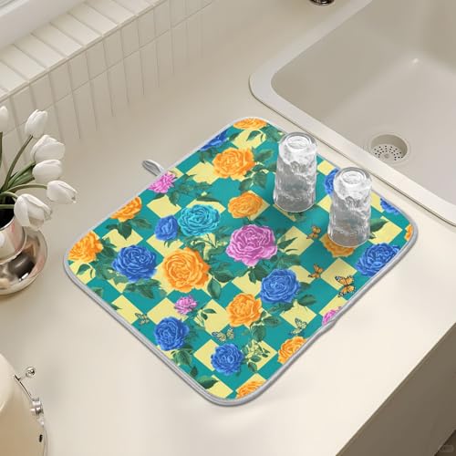 Abtropfmatte für Küchentheke, große Mikrofaser-Abtropfmatte, Rosenmuster, 40 x 45 cm, saugfähige Kaffeemaschinen-Schutzmatte Abtropfmatte für Küchentheke, große Mikrofaser-Abtropfmatte, Rosenmuster, 40 x 45 cm, saugfähige Kaffeemaschinen-Schutzmatte von alaza