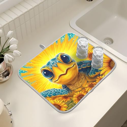 Abtropfmatte für Küchentheke, große Mikrofaser-Abtropfmatte, Schildkröte, Sonnenblume, 40 x 45 cm, saugfähige Kaffeemaschinen-Schutzmatte Abtropfmatte für Küchentheke, große Mikrofaser-Abtropfmatte, Schildkröte, Sonnenblume, 40 x 45 cm, saugfähige Kaffeemaschinen-Schutzmatte von alaza