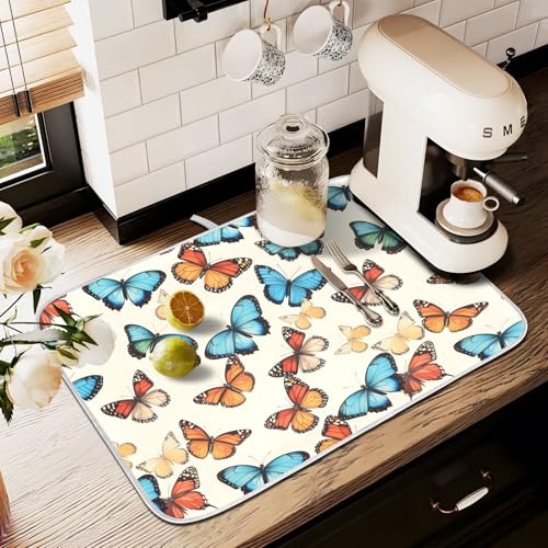 Abtropfmatte für Küchentheke, große Mikrofaser-Abtropfmatte, Schmetterling, 60 x 45 cm, saugfähige Kaffeemaschinen-Schutzmatte Abtropfmatte für Küchentheke, große Mikrofaser-Abtropfmatte, Schmetterling, 60 x 45 cm, saugfähige Kaffeemaschinen-Schutzmatte von alaza
