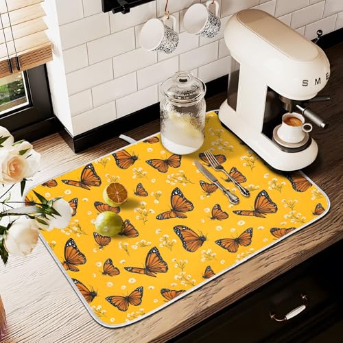 Abtropfmatte für Küchentheke, große Mikrofaser-Abtropfmatte, Schmetterlings-Gänseblümchen, 60 x 45 cm, saugfähige Kaffeemaschinen-Schutzmatte Abtropfmatte für Küchentheke, große Mikrofaser-Abtropfmatte, Schmetterlings-Gänseblümchen, 60 x 45 cm, saugfähige Kaffeemaschinen-Schutzmatte von alaza