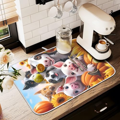Abtropfmatte für Küchentheke, große Mikrofaser-Abtropfmatte, Schweine, Hund, Sonnenblume, 60 x 45 cm, saugfähige Kaffeemaschinen-Schutzmatte Abtropfmatte für Küchentheke, große Mikrofaser-Abtropfmatte, Schweine, Hund, Sonnenblume, 60 x 45 cm, saugfähige Kaffeemaschinen-Schutzmatte von alaza