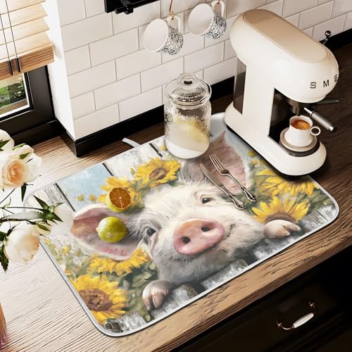Abtropfmatte für Küchentheke, große Mikrofaser-Abtropfmatte, Schweine-Sonnenblume, 60 x 45 cm, saugfähige Kaffeemaschinen-Schutzmatte Abtropfmatte für Küchentheke, große Mikrofaser-Abtropfmatte, Schweine-Sonnenblume, 60 x 45 cm, saugfähige Kaffeemaschinen-Schutzmatte von alaza