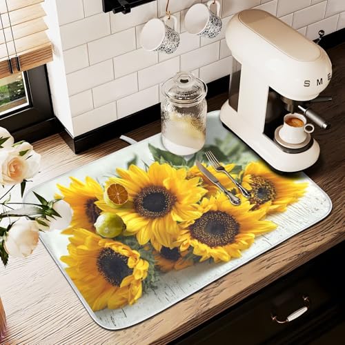 Abtropfmatte für Küchentheke, große Mikrofaser-Abtropfmatte, Sonnenblume, 60 x 45 cm, saugfähige Kaffeemaschinen-Schutzmatte Abtropfmatte für Küchentheke, große Mikrofaser-Abtropfmatte, Sonnenblume, 60 x 45 cm, saugfähige Kaffeemaschinen-Schutzmatte von alaza