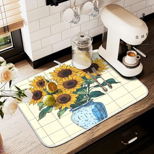 Abtropfmatte für Küchentheke, große Mikrofaser-Abtropfmatte, Sonnenblume, 60 x 45 cm, saugfähige Kaffeemaschinen-Schutzmatte Abtropfmatte für Küchentheke, große Mikrofaser-Abtropfmatte, Sonnenblume, 60 x 45 cm, saugfähige Kaffeemaschinen-Schutzmatte von alaza