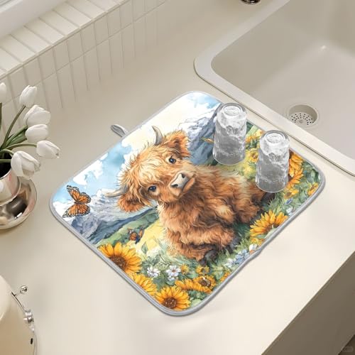 Abtropfmatte für Küchentheke, große Mikrofaser-Abtropfmatte, Sonnenblume, Baby, Hochlandkuh, 40 x 45 cm, saugfähige Kaffeemaschinen-Schutzmatte Abtropfmatte für Küchentheke, große Mikrofaser-Abtropfmatte, Sonnenblume, Baby, Hochlandkuh, 40 x 45 cm, saugfähige Kaffeemaschinen-Schutzmatte von alaza