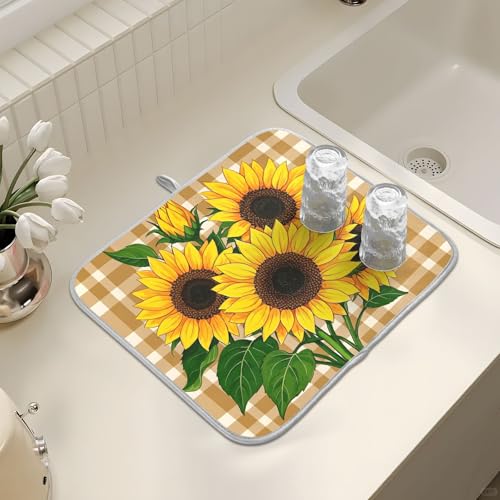 Abtropfmatte für Küchentheke, große Mikrofaser-Abtropfmatte, Sonnenblumen auf einem karierten 40 x 45 cm, saugfähige Kaffeemaschinen-Schutzmatte Abtropfmatte für Küchentheke, große Mikrofaser-Abtropfmatte, Sonnenblumen auf einem karierten 40 x 45 cm, saugfähige Kaffeemaschinen-Schutzmatte von alaza