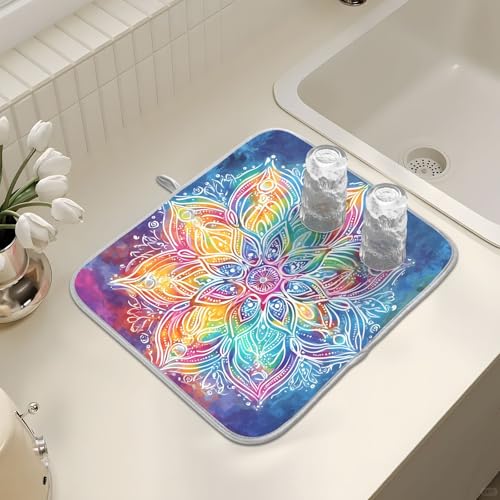 Abtropfmatte für Küchentheke, große Mikrofaser-Abtropfmatte, buntes Mandala, 40 x 45 cm, saugfähige Kaffeemaschinen-Schutzmatte Abtropfmatte für Küchentheke, große Mikrofaser-Abtropfmatte, buntes Mandala, 40 x 45 cm, saugfähige Kaffeemaschinen-Schutzmatte von alaza