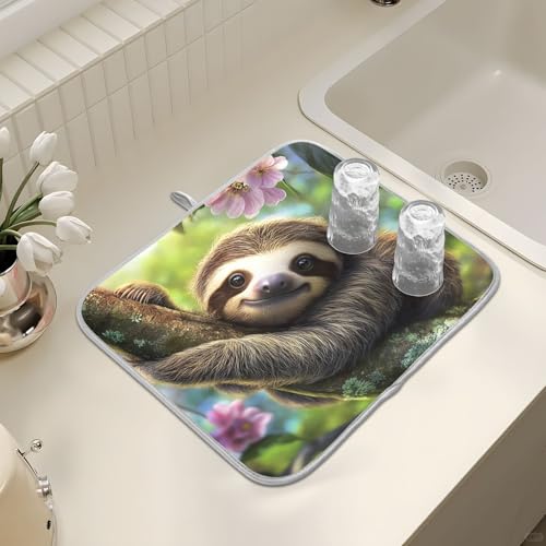Abtropfmatte für Küchentheke, große Mikrofaser-Abtropfmatte, niedliches Faultier, 40 x 45 cm, saugfähige Kaffeemaschinen-Schutzmatte Abtropfmatte für Küchentheke, große Mikrofaser-Abtropfmatte, niedliches Faultier, 40 x 45 cm, saugfähige Kaffeemaschinen-Schutzmatte von alaza