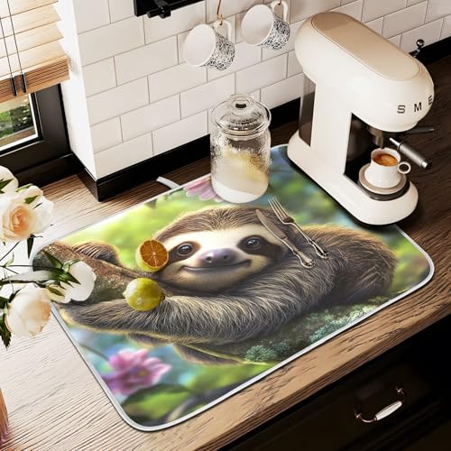 Abtropfmatte für Küchentheke, große Mikrofaser-Abtropfmatte, niedliches Faultier, 60 x 45 cm, saugfähige Kaffeemaschinen-Schutzmatte Abtropfmatte für Küchentheke, große Mikrofaser-Abtropfmatte, niedliches Faultier, 60 x 45 cm, saugfähige Kaffeemaschinen-Schutzmatte von alaza