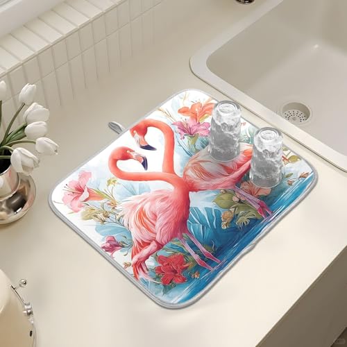 Abtropfmatte für Küchentheke, große Mikrofaser-Abtropfmatte, rosa Flamingo in Love with Flowers 40 x 45 cm, saugfähige Kaffeemaschinen-Schutzmatte Abtropfmatte für Küchentheke, große Mikrofaser-Abtropfmatte, rosa Flamingo in Love with Flowers 40 x 45 cm, saugfähige Kaffeemaschinen-Schutzmatte von alaza