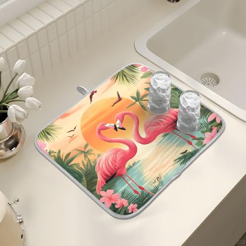 Abtropfmatte für Küchentheke, große Mikrofaser-Abtropfmatte, rosa Flamingos, Sonne, 40 x 45 cm, saugfähige Kaffeemaschinen-Schutzmatte Abtropfmatte für Küchentheke, große Mikrofaser-Abtropfmatte, rosa Flamingos, Sonne, 40 x 45 cm, saugfähige Kaffeemaschinen-Schutzmatte von alaza