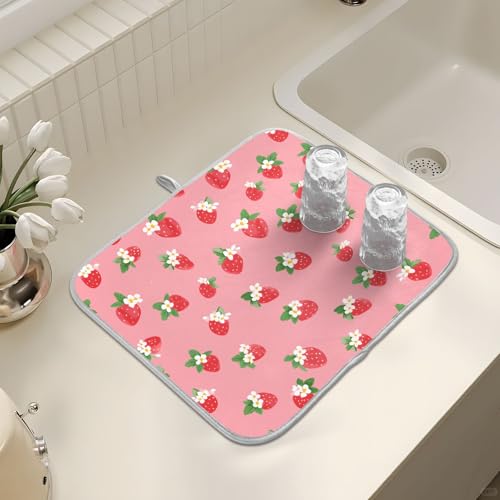 Abtropfmatte für Küchentheke, große Mikrofaser-Abtropfmatte, weiße Erdbeerblume, 40 x 45 cm, saugfähige Kaffeemaschinen-Schutzmatte Abtropfmatte für Küchentheke, große Mikrofaser-Abtropfmatte, weiße Erdbeerblume, 40 x 45 cm, saugfähige Kaffeemaschinen-Schutzmatte von alaza