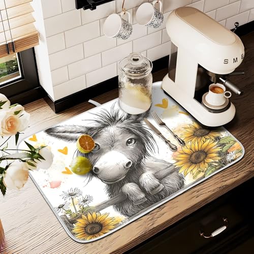 Abtropfmatten für Küchentheke, große Mikrofaser-Abtropfmatte, Esel, Sonnenblume, 60 x 45 cm, saugfähige Kaffeemaschinen-Schutzmatte Abtropfmatten für Küchentheke, große Mikrofaser-Abtropfmatte, Esel, Sonnenblume, 60 x 45 cm, saugfähige Kaffeemaschinen-Schutzmatte von alaza