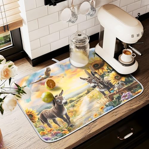 Abtropfmatten für Küchentheke, große Mikrofaser-Abtropfmatte, Esel, Sonnenblume, 60 x 45 cm, saugfähige Kaffeemaschinen-Schutzmatte Abtropfmatten für Küchentheke, große Mikrofaser-Abtropfmatte, Esel, Sonnenblume, 60 x 45 cm, saugfähige Kaffeemaschinen-Schutzmatte von alaza