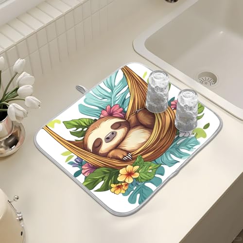 Abtropfmatten für Küchentheke, große Mikrofaser-Abtropfmatte, Faultier-Pflanzenblatt, 40 x 45 cm, saugfähige Kaffeemaschinen-Schutzmatte Abtropfmatten für Küchentheke, große Mikrofaser-Abtropfmatte, Faultier-Pflanzenblatt, 40 x 45 cm, saugfähige Kaffeemaschinen-Schutzmatte von alaza