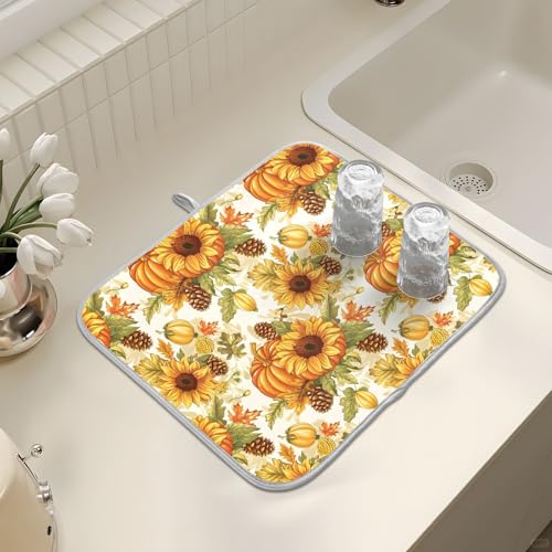 Abtropfmatten für Küchentheke, große Mikrofaser-Abtropfmatte, Herbst, Erntedankfest, Kürbis, Sonnenblume, 40 x 45 cm, saugfähige Kaffeemaschinen-Schutzmatte Abtropfmatten für Küchentheke, große Mikrofaser-Abtropfmatte, Herbst, Erntedankfest, Kürbis, Sonnenblume, 40 x 45 cm, saugfähige Kaffeemaschinen-Schutzmatte von alaza