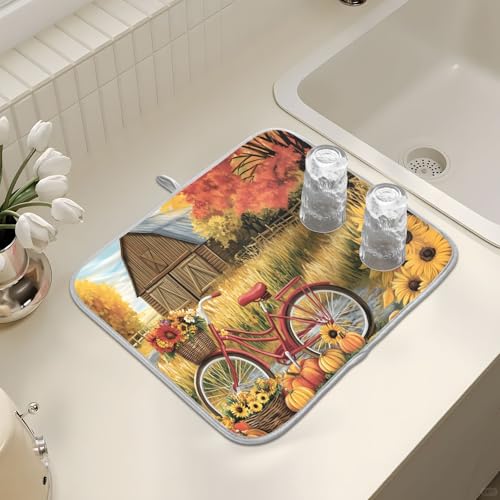 Abtropfmatten für Küchentheke, große Mikrofaser-Abtropfmatte, Herbsthaus, Sonnenblume, Kürbis, 40 x 45 cm, saugfähige Kaffeemaschinen-Schutzmatte Abtropfmatten für Küchentheke, große Mikrofaser-Abtropfmatte, Herbsthaus, Sonnenblume, Kürbis, 40 x 45 cm, saugfähige Kaffeemaschinen-Schutzmatte von alaza