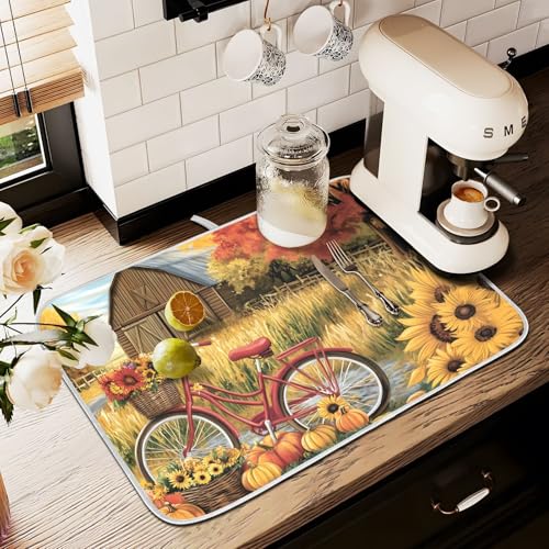 Abtropfmatten für Küchentheke, große Mikrofaser-Abtropfmatte, Herbsthaus, Sonnenblume, Kürbis, 60 x 45 cm, saugfähige Kaffeemaschinen-Schutzmatte Abtropfmatten für Küchentheke, große Mikrofaser-Abtropfmatte, Herbsthaus, Sonnenblume, Kürbis, 60 x 45 cm, saugfähige Kaffeemaschinen-Schutzmatte von alaza