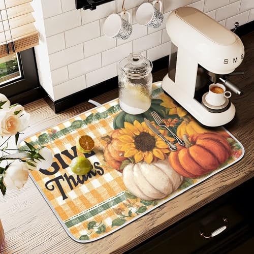 Abtropfmatten für Küchentheke, große Mikrofaser-Abtropfmatte, Kürbis, Sonnenblume, Herbst, 60 x 45 cm, saugfähige Kaffeemaschinen-Schutzmatte Abtropfmatten für Küchentheke, große Mikrofaser-Abtropfmatte, Kürbis, Sonnenblume, Herbst, 60 x 45 cm, saugfähige Kaffeemaschinen-Schutzmatte von alaza