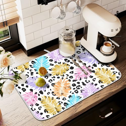 Abtropfmatten für Küchentheke, große Mikrofaser-Abtropfmatte, Leoparden-Palmblatt, 60 x 45 cm, saugfähige Kaffeemaschinen-Schutzmatte Abtropfmatten für Küchentheke, große Mikrofaser-Abtropfmatte, Leoparden-Palmblatt, 60 x 45 cm, saugfähige Kaffeemaschinen-Schutzmatte von alaza