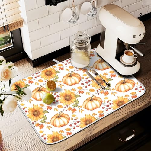Abtropfmatten für Küchentheke, große Mikrofaser-Abtropfmatte, Sonnenblumen, Kürbis, 60 x 45 cm, saugfähige Kaffeemaschinen-Schutzmatte Abtropfmatten für Küchentheke, große Mikrofaser-Abtropfmatte, Sonnenblumen, Kürbis, 60 x 45 cm, saugfähige Kaffeemaschinen-Schutzmatte von alaza