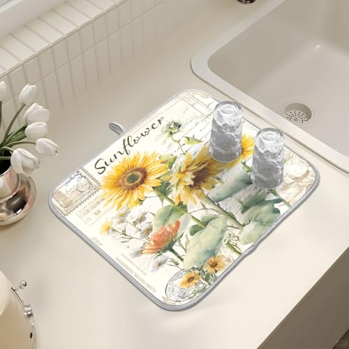 Abtropfmatten für Küchentheke, große Mikrofaser-Abtropfmatte, Sonnenblumen-Stempel, 40 x 45 cm, saugfähige Kaffeemaschinen-Schutzmatte Abtropfmatten für Küchentheke, große Mikrofaser-Abtropfmatte, Sonnenblumen-Stempel, 40 x 45 cm, saugfähige Kaffeemaschinen-Schutzmatte von alaza