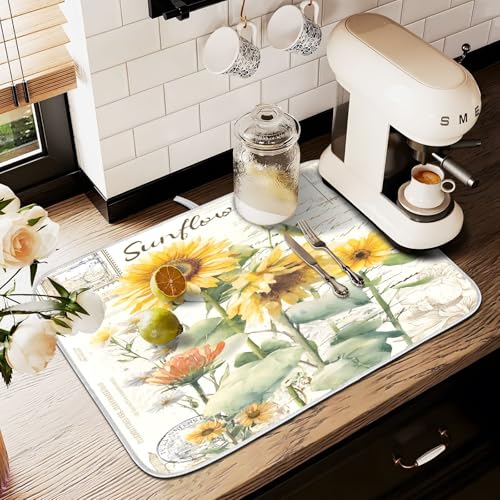 Abtropfmatten für Küchentheke, große Mikrofaser-Abtropfmatte, Sonnenblumen-Stempel, 60 x 45 cm, saugfähige Kaffeemaschinen-Schutzmatte Abtropfmatten für Küchentheke, große Mikrofaser-Abtropfmatte, Sonnenblumen-Stempel, 60 x 45 cm, saugfähige Kaffeemaschinen-Schutzmatte von alaza