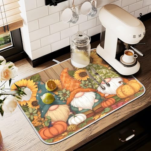 Abtropfmatten für Küchentheke, große Mikrofaser-Abtropfmatte, Zwerg, Sonnenblume, Herbst, 60 x 45 cm, saugfähige Kaffeemaschinen-Schutzmatte Abtropfmatten für Küchentheke, große Mikrofaser-Abtropfmatte, Zwerg, Sonnenblume, Herbst, 60 x 45 cm, saugfähige Kaffeemaschinen-Schutzmatte von alaza