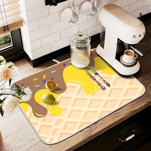 Abtropfmatten für Küchentheke, große Mikrofaser-Abtropfmatte, braun-gelbes Eiswaffeln, 60 x 45 cm, saugfähige Kaffeemaschinen-Schutzmatte Abtropfmatten für Küchentheke, große Mikrofaser-Abtropfmatte, braun-gelbes Eiswaffeln, 60 x 45 cm, saugfähige Kaffeemaschinen-Schutzmatte von alaza